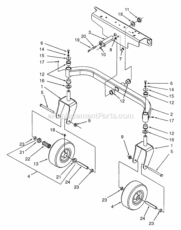 Front Axle And Tire Assembly Diagram and Parts List for Z54 53AC385K100 Cub Cadet Lawn Mower